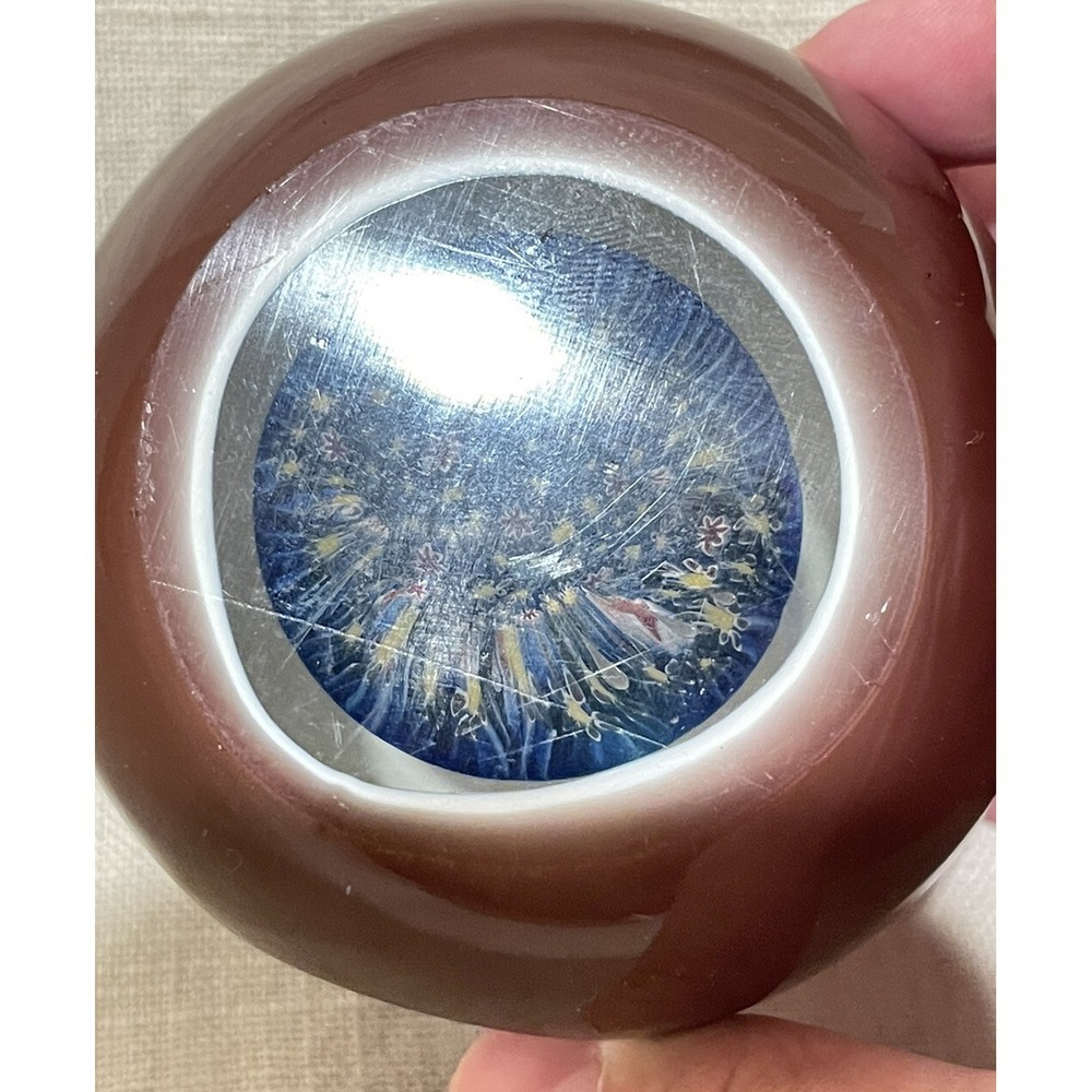 Large Murano Art Glass Double Overlay 6 Faceted Mellifiori Paperweight Burgundy - Picture 10 of 13